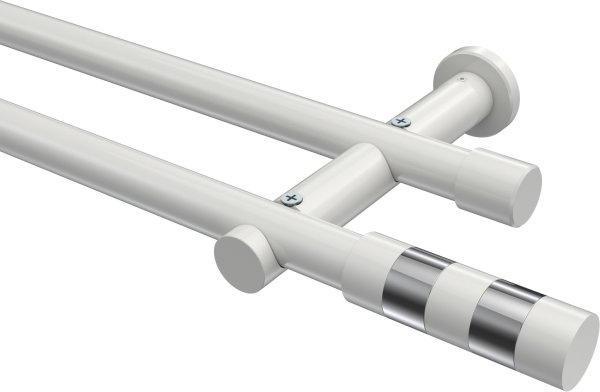 Gardinenstange Metall 20 mm Ø 2-läufig PLATON - Mavell Weiß (ohne Ringe) 100 cm