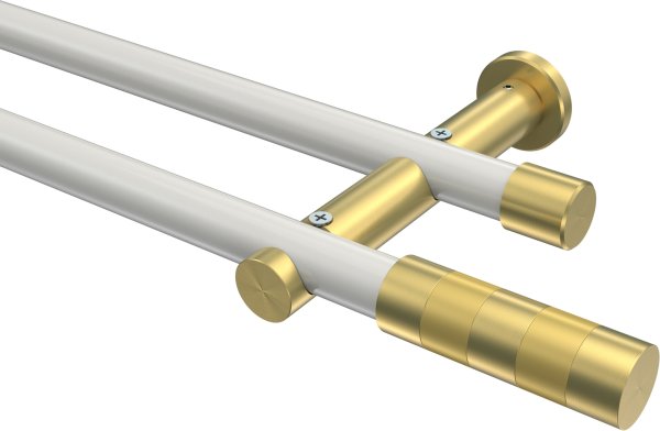 Gardinenstange Metall 20 mm Ø 2-läufig PLATON - Mavell Weiß / Messing-Optik (ohne Ringe) 100 cm