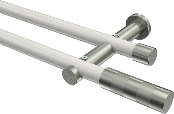 Gardinenstange Metall 20 mm Ø 2-läufig PLATON - Mavell Weiß / Edelstahl-Optik (ohne Ringe) 100 cm