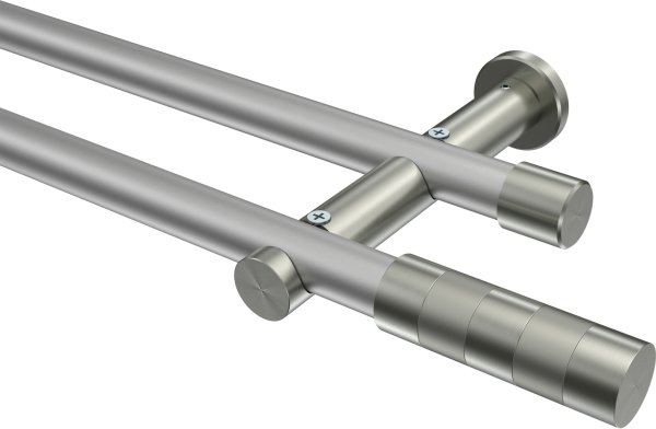 Gardinenstange Metall 20 mm Ø 2-läufig PLATON - Mavell Silbergrau / Edelstahl-Optik (ohne Ringe) 100 cm