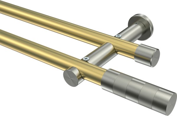 Gardinenstange Messing-Optik / Edelstahl-Optik 20 mm Ø 2-läufig PLATON - Mavell (ohne Ringe) 100 cm