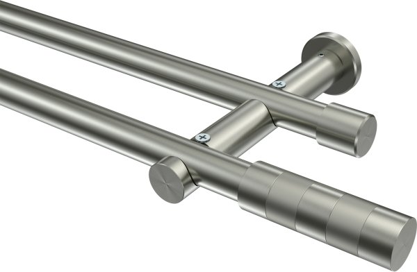 Gardinenstange Edelstahl-Optik 20 mm Ø 2-läufig PLATON - Mavell (ohne Ringe) 100 cm