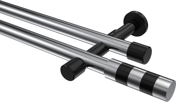 Gardinenstange Metall 20 mm Ø 2-läufig PRESTIGE - Mavell Chrom / Schwarz (ohne Ringe) 100 cm