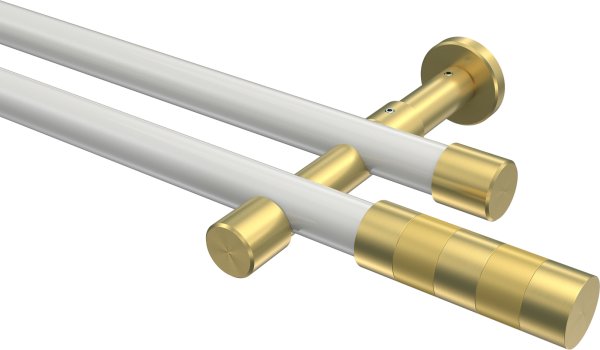 Gardinenstange Metall 20 mm Ø 2-läufig PRESTIGE - Mavell Weiß / Messing-Optik (ohne Ringe) 100 cm