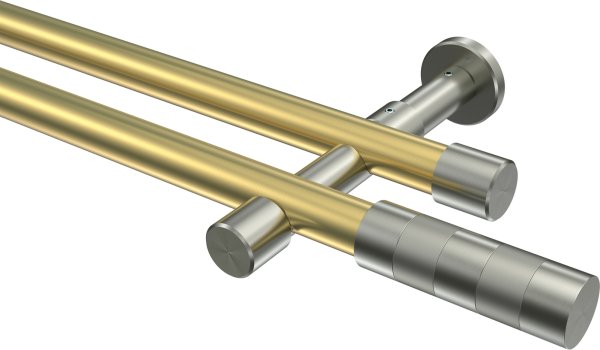 Gardinenstange Messing-Optik / Edelstahl-Optik 20 mm Ø 2-läufig PRESTIGE - Mavell (ohne Ringe) 100 cm