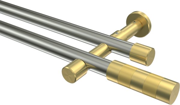 Gardinenstange Edelstahl-Optik / Messing-Optik 20 mm Ø 2-läufig PRESTIGE - Mavell (ohne Ringe) 100 cm
