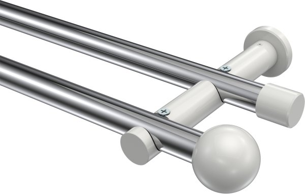 Gardinenstange Metall 20 mm Ø 2-läufig PLATON - Luino Chrom / Weiß (ohne Ringe) 100 cm