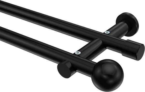 Gardinenstange Metall 20 mm Ø 2-läufig PLATON - Luino Schwarz (ohne Ringe) 100 cm