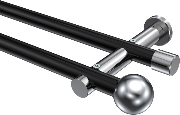 Gardinenstange Metall 20 mm Ø 2-läufig PLATON - Luino Schwarz / Chrom (ohne Ringe) 100 cm