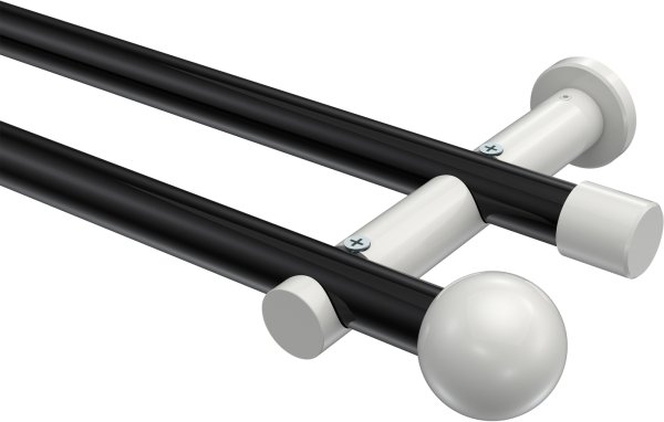 Gardinenstange Metall 20 mm Ø 2-läufig PLATON - Luino Schwarz / Weiß (ohne Ringe) 100 cm