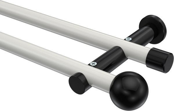 Gardinenstange Metall 20 mm Ø 2-läufig PLATON - Luino Weiß / Schwarz (ohne Ringe) 100 cm