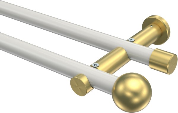 Gardinenstange Metall 20 mm Ø 2-läufig PLATON - Luino Weiß / Messing-Optik (ohne Ringe) 100 cm