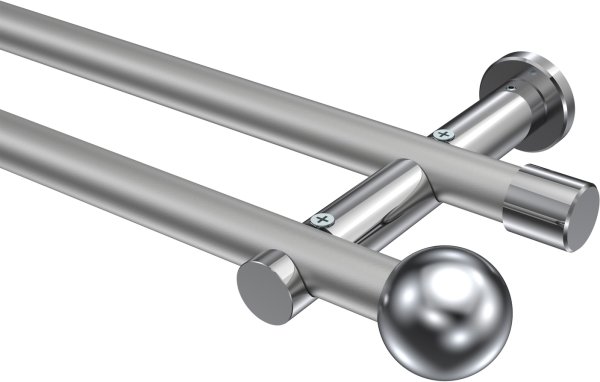 Gardinenstange Metall 20 mm Ø 2-läufig PLATON - Luino Silbergrau / Chrom (ohne Ringe) 100 cm