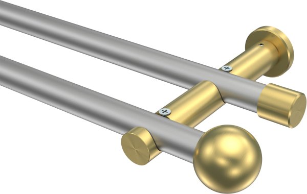 Gardinenstange Metall 20 mm Ø 2-läufig PLATON - Luino Silbergrau / Messing-Optik (ohne Ringe) 100 cm