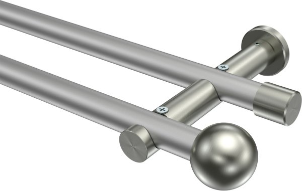 Gardinenstange Metall 20 mm Ø 2-läufig PLATON - Luino Silbergrau / Edelstahl-Optik (ohne Ringe) 100 cm