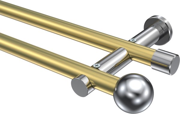 Gardinenstange Metall 20 mm Ø 2-läufig PLATON - Luino Messing-Optik / Chrom (ohne Ringe) 100 cm