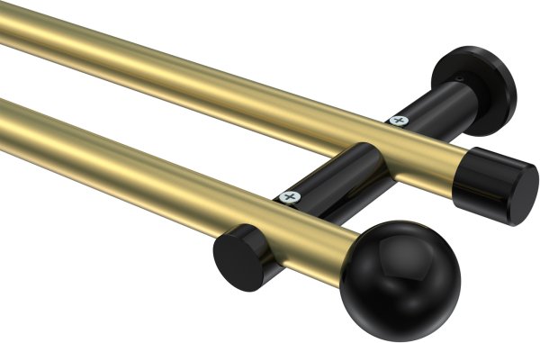 Gardinenstange Metall 20 mm Ø 2-läufig PLATON - Luino Messing-Optik / Schwarz (ohne Ringe) 100 cm