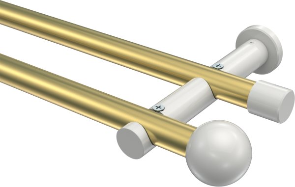 Gardinenstange Metall 20 mm Ø 2-läufig PLATON - Luino Messing-Optik / Weiß (ohne Ringe) 100 cm