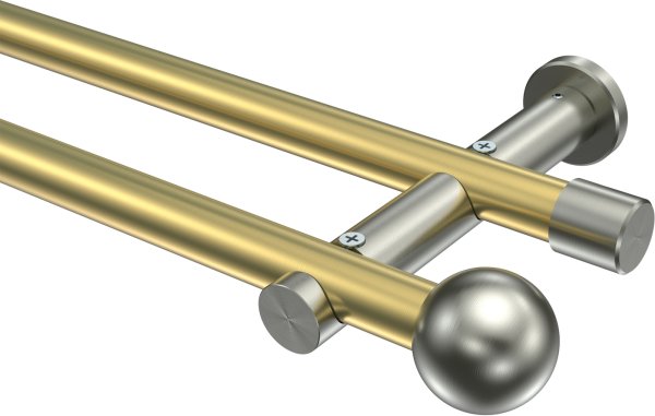 Gardinenstange Messing-Optik / Edelstahl-Optik 20 mm Ø 2-läufig PLATON - Luino (ohne Ringe) 100 cm