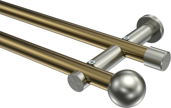Gardinenstange Metall 20 mm Ø 2-läufig PLATON - Luino Messing Antik / Edelstahl-Optik (ohne Ringe) 100 cm
