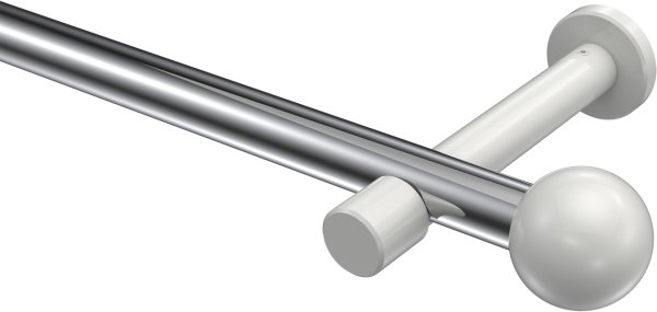 Gardinenstange Metall 20 mm Ø PRESTIGE - Luino Chrom / Weiß (ohne Ringe) 100 cm