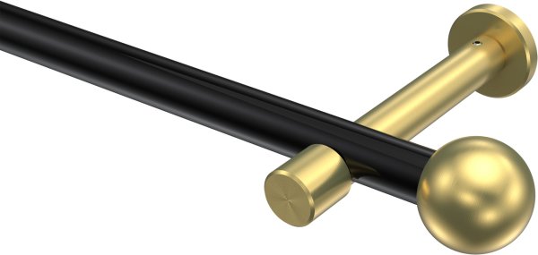 Gardinenstange Metall 20 mm Ø PRESTIGE - Luino Schwarz / Messing-Optik (ohne Ringe) 100 cm