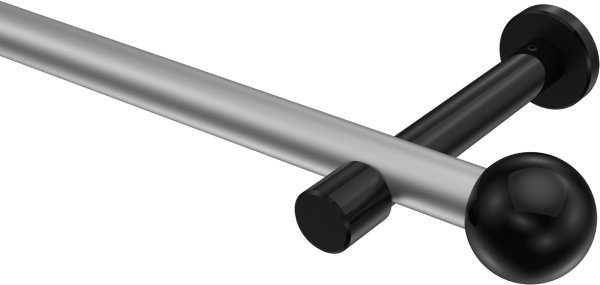 Gardinenstange Metall 20 mm Ø PRESTIGE - Luino Silbergrau / Schwarz (ohne Ringe) 100 cm