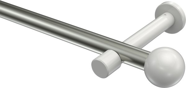 Gardinenstange Metall 20 mm Ø PRESTIGE - Luino Edelstahl-Optik / Weiß (ohne Ringe) 100 cm
