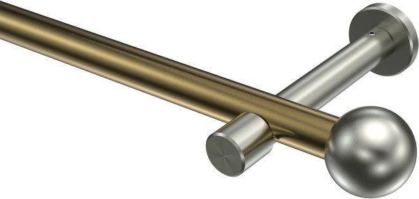 Gardinenstange Metall 20 mm Ø PRESTIGE - Luino Messing Antik / Edelstahl-Optik (ohne Ringe) 100 cm