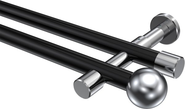 Gardinenstange Metall 20 mm Ø 2-läufig PRESTIGE - Luino Schwarz / Chrom (ohne Ringe) 100 cm
