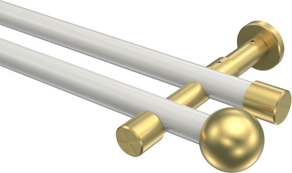 Gardinenstange Metall 20 mm Ø 2-läufig PRESTIGE - Luino Weiß / Messing-Optik (ohne Ringe) 100 cm
