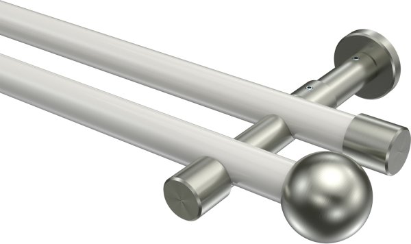 Gardinenstange Metall 20 mm Ø 2-läufig PRESTIGE - Luino Weiß / Edelstahl-Optik (ohne Ringe) 100 cm
