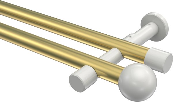 Gardinenstange Metall 20 mm Ø 2-läufig PRESTIGE - Luino Messing-Optik / Weiß (ohne Ringe) 100 cm