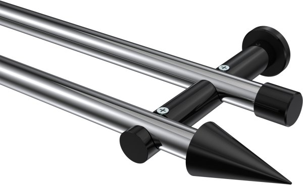 Gardinenstange Metall 20 mm Ø 2-läufig PLATON - Savio Chrom / Schwarz (ohne Ringe) 100 cm