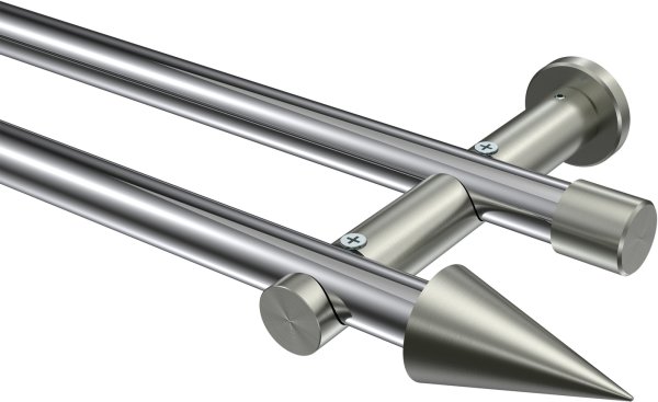 Gardinenstange Metall 20 mm Ø 2-läufig PLATON - Savio Chrom / Edelstahl-Optik (ohne Ringe) 100 cm