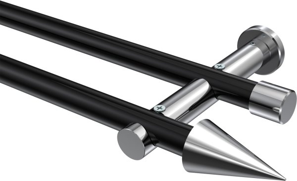 Gardinenstange Metall 20 mm Ø 2-läufig PLATON - Savio Schwarz / Chrom (ohne Ringe) 100 cm