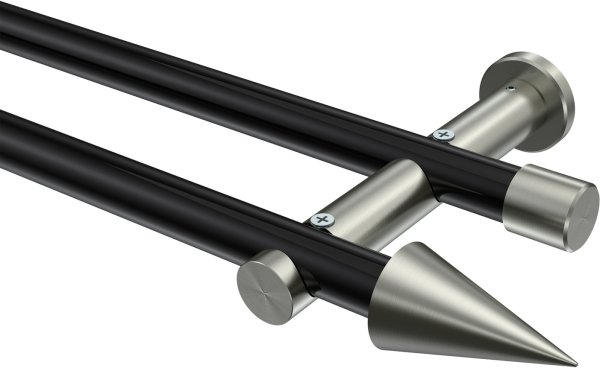 Gardinenstange Metall 20 mm Ø 2-läufig PLATON - Savio Schwarz / Edelstahl-Optik (ohne Ringe) 100 cm