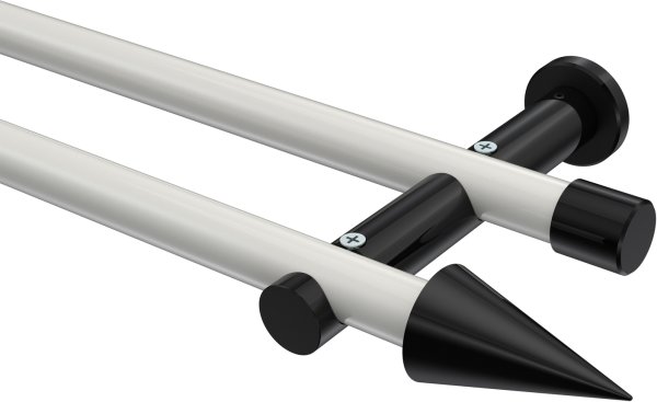 Gardinenstange Metall 20 mm Ø 2-läufig PLATON - Savio Weiß / Schwarz (ohne Ringe) 100 cm