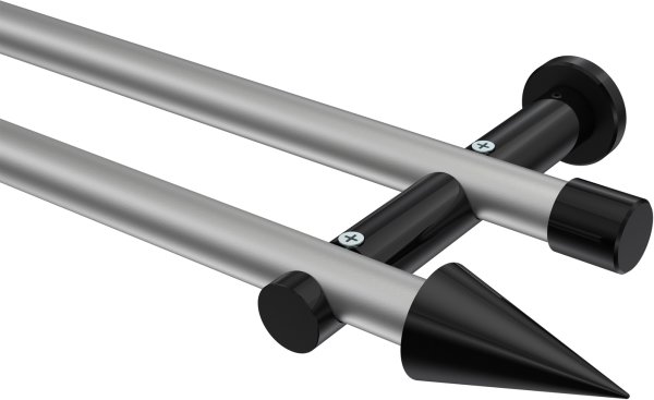 Gardinenstange Metall 20 mm Ø 2-läufig PLATON - Savio Silbergrau / Schwarz (ohne Ringe) 100 cm