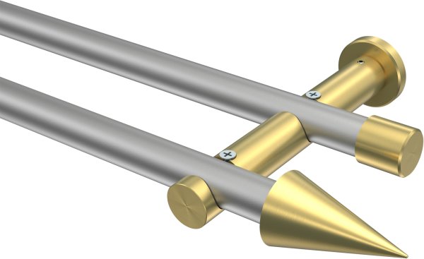 Gardinenstange Metall 20 mm Ø 2-läufig PLATON - Savio Silbergrau / Messing-Optik (ohne Ringe) 100 cm