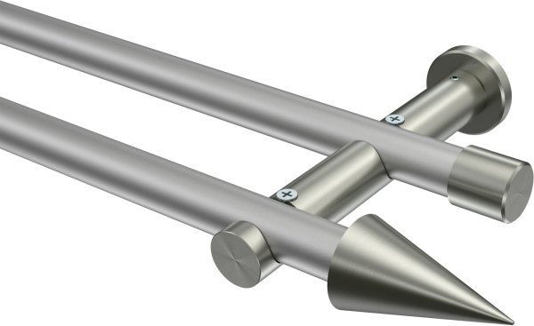 Gardinenstange Metall 20 mm Ø 2-läufig PLATON - Savio Silbergrau / Edelstahl-Optik (ohne Ringe) 100 cm