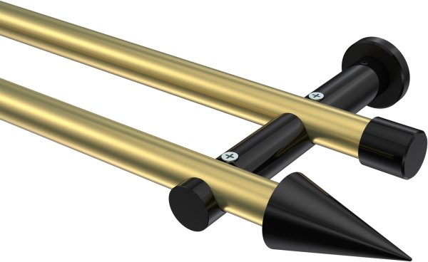 Gardinenstange Metall 20 mm Ø 2-läufig PLATON - Savio Messing-Optik / Schwarz (ohne Ringe) 100 cm