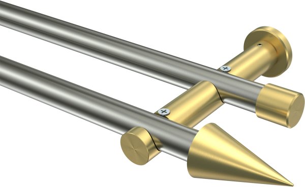 Gardinenstange Edelstahl-Optik / Messing-Optik 20 mm Ø 2-läufig PLATON - Savio (ohne Ringe) 100 cm