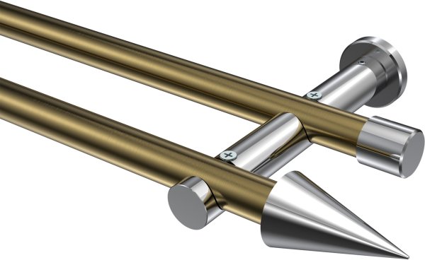 Gardinenstange Metall 20 mm Ø 2-läufig PLATON - Savio Messing Antik / Chrom (ohne Ringe) 100 cm