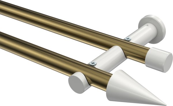 Gardinenstange Metall 20 mm Ø 2-läufig PLATON - Savio Messing Antik / Weiß (ohne Ringe) 100 cm