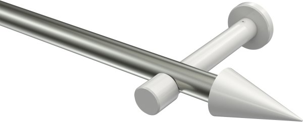 Gardinenstange Metall 20 mm Ø PRESTIGE - Savio Edelstahl-Optik / Weiß (ohne Ringe) 100 cm