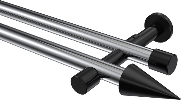 Gardinenstange Metall 20 mm Ø 2-läufig PRESTIGE - Savio Chrom / Schwarz (ohne Ringe) 100 cm