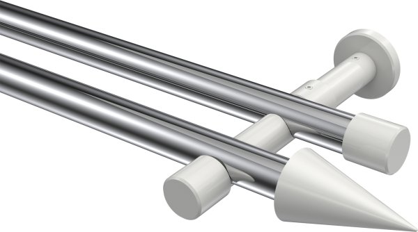Gardinenstange Metall 20 mm Ø 2-läufig PRESTIGE - Savio Chrom / Weiß (ohne Ringe) 100 cm