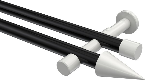 Gardinenstange Metall 20 mm Ø 2-läufig PRESTIGE - Savio Schwarz / Weiß (ohne Ringe) 100 cm