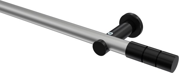 Gardinenstange Metall 20 mm Ø PLATON - Elanto Silbergrau / Schwarz (ohne Ringe) 100 cm